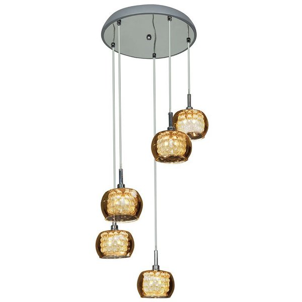 Access Lighting Glam, 5 Light Cluster Pendant, Chrome Finish, Mirror Glass 52118-CH/MIR